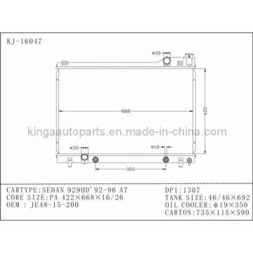 Radiateur de voiture en aluminium Mazda pour berline 929hd ′ 92-96 OEM Je48 15200